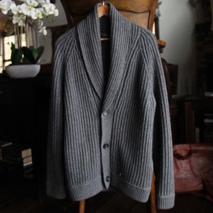 VINCE Chunky Shawl Collar Grey Ribbed Cardigan